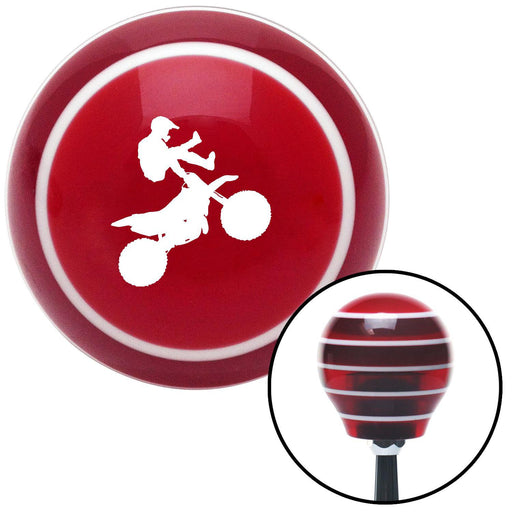 White Motocross Rider Red Stripe Shift Knob with M16 x 15 Insert