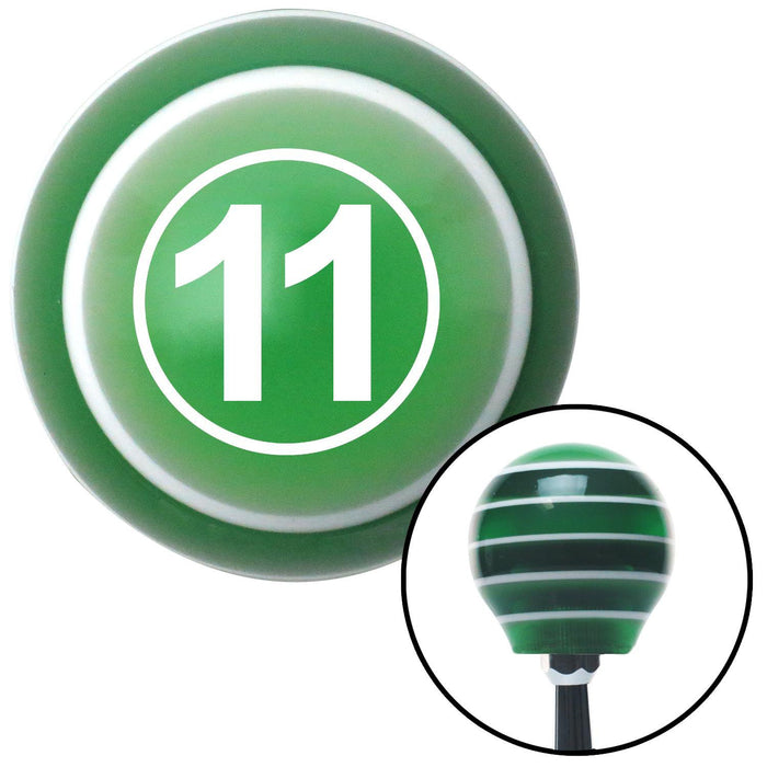 White Ball 11 Green Stripe Shift Knob with M16 x 15 Insert