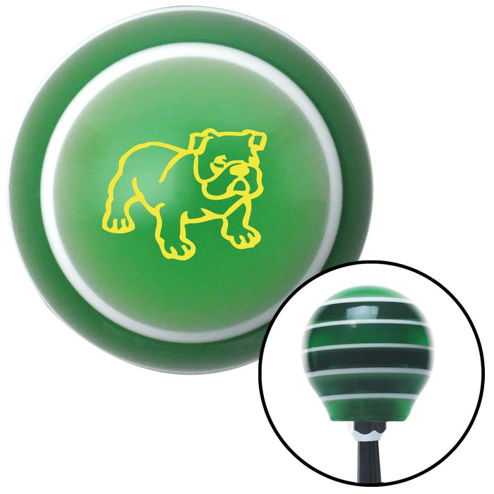 Yellow English Bulldog Green Stripe Shift Knob with M16 x 15 Insert