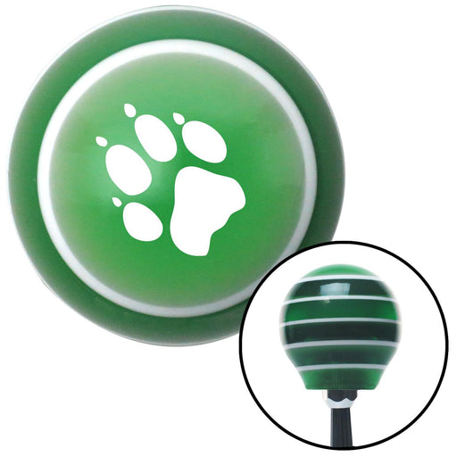 White Paw Print Green Stripe Shift Knob with M16 x 15 Insert