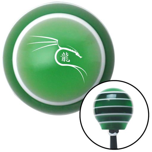 White Dragon Symbol Green Stripe Shift Knob with M16 x 15 Insert