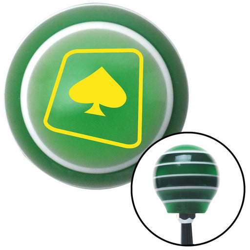 Yellow Spade on a Card Green Stripe Shift Knob with M16 x 15 Insert