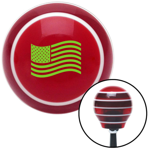 Green American Flag Waving Red Stripe Shift Knob with M16 x 15 Insert