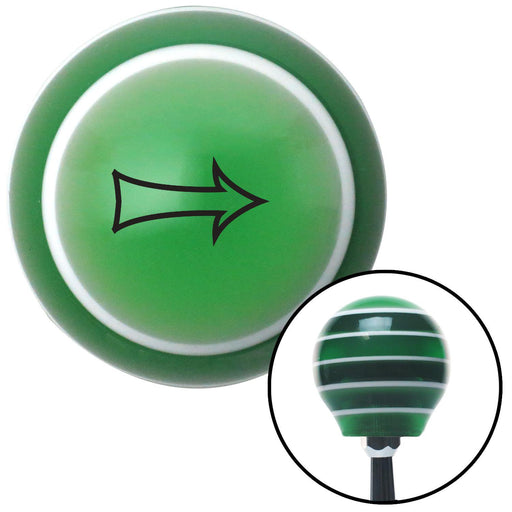 Black Fancy Directional Arrow Right Green Stripe Shift Knob with M16 x 15 Insert