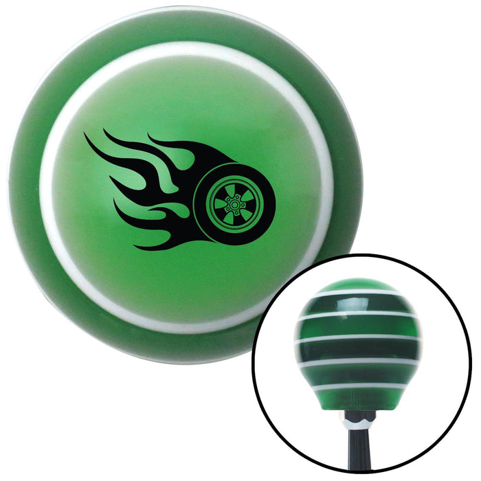 Black Wheel On Fire Green Stripe Shift Knob with M16 x 15 Insert