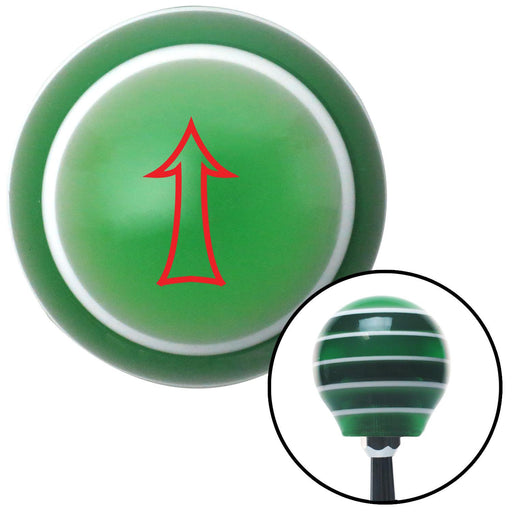 Red Fancy Outlined Directional Arrow Up Green Stripe Shift Knob with M16 x 15 Insert