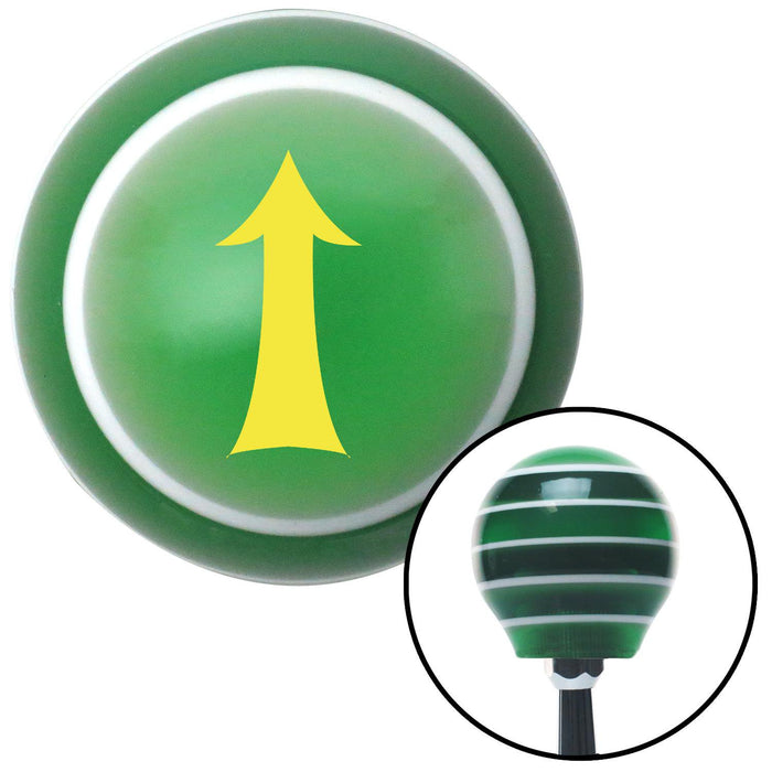 Yellow Fancy Solid Directional Arrow Up Green Stripe Shift Knob with M16 x 15 Insert