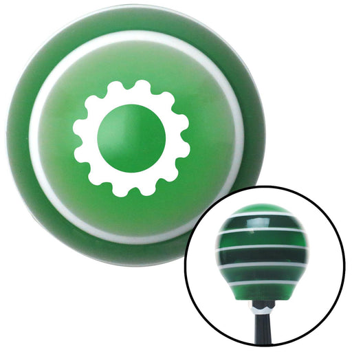 White Solid Gear Green Stripe Shift Knob with M16 x 15 Insert