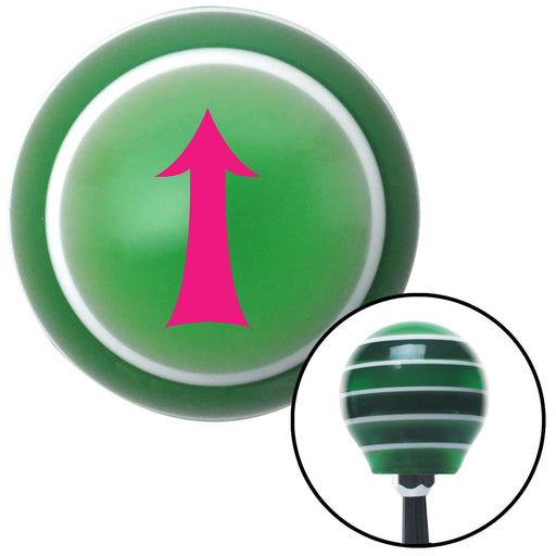 Pink Fancy Solid Directional Arrow Up Green Stripe Shift Knob with M16 x 15 Insert