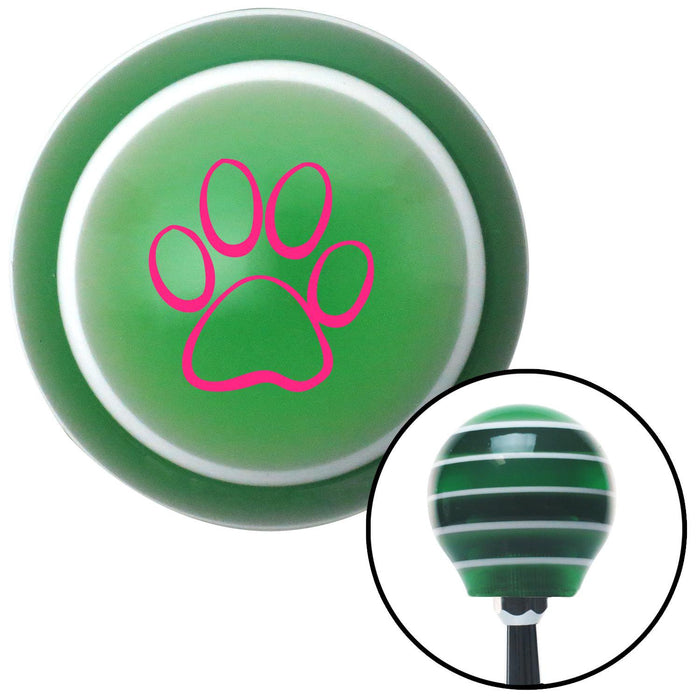 Pink Paw Print Outline Green Stripe Shift Knob with M16 x 15 Insert