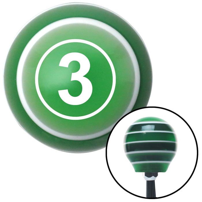 White Ball 3 Green Stripe Shift Knob with M16 x 15 Insert