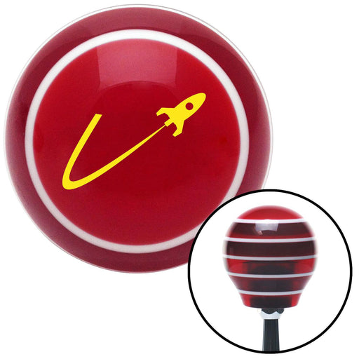 Yellow Rocketship Flying Red Stripe Shift Knob with M16 x 15 Insert