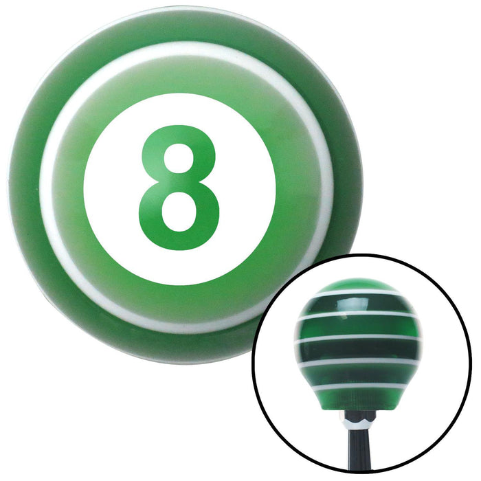 White 8 Ball Green Stripe Shift Knob with M16 x 15 Insert