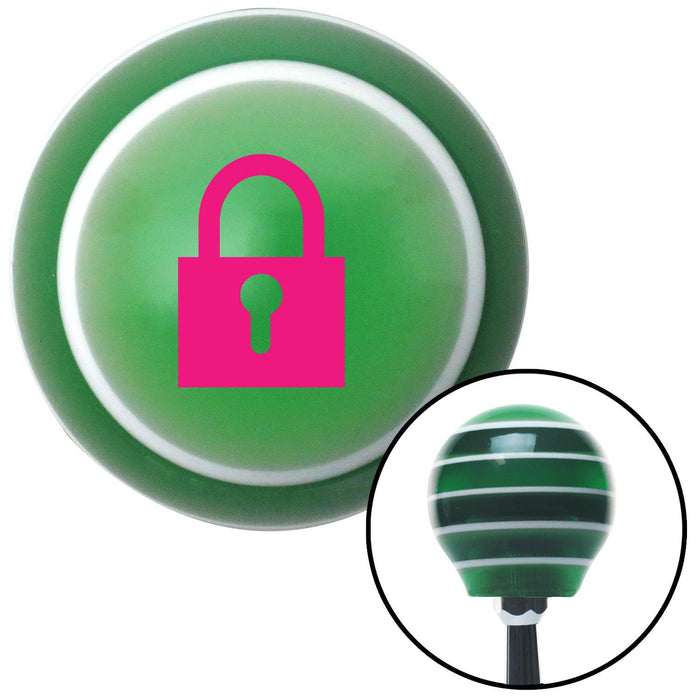 Pink Lock Symbol Green Stripe Shift Knob with M16 x 15 Insert