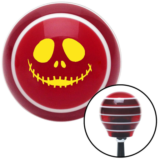 Yellow Skull Face Red Stripe Shift Knob with M16 x 15 Insert