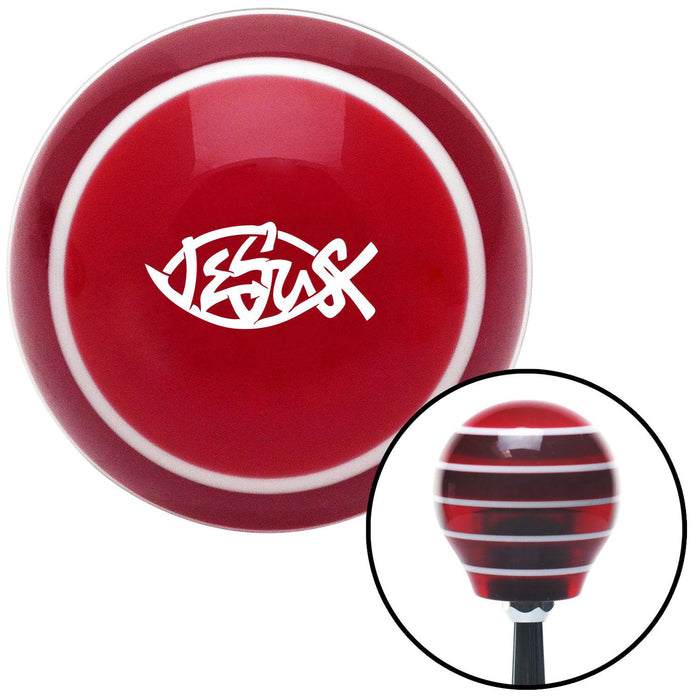 White Jesus Fish Red Stripe Shift Knob with M16 x 15 Insert