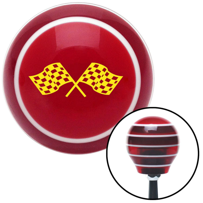 Yellow Dual Racing Flags Red Stripe Shift Knob with M16 x 15 Insert