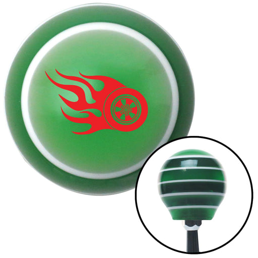 Red Wheel On Fire Green Stripe Shift Knob with M16 x 15 Insert