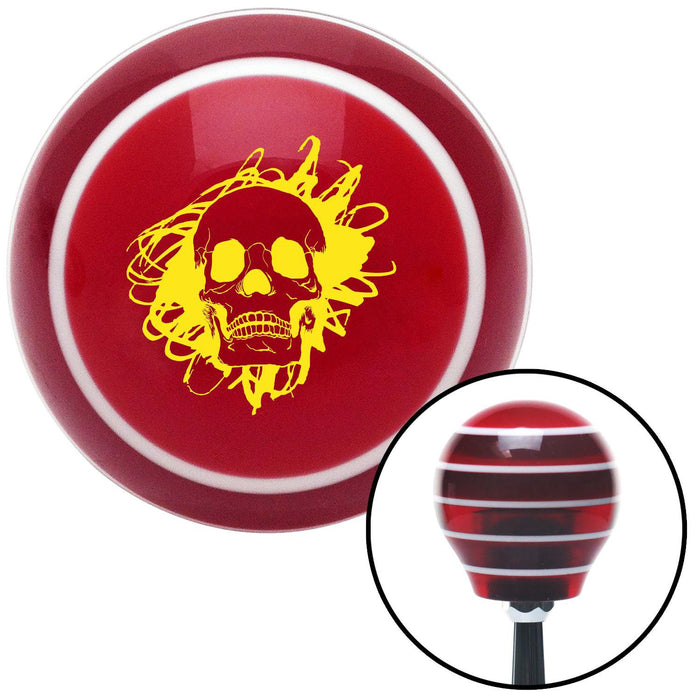 Yellow Skull in a Mess Red Stripe Shift Knob with M16 x 15 Insert