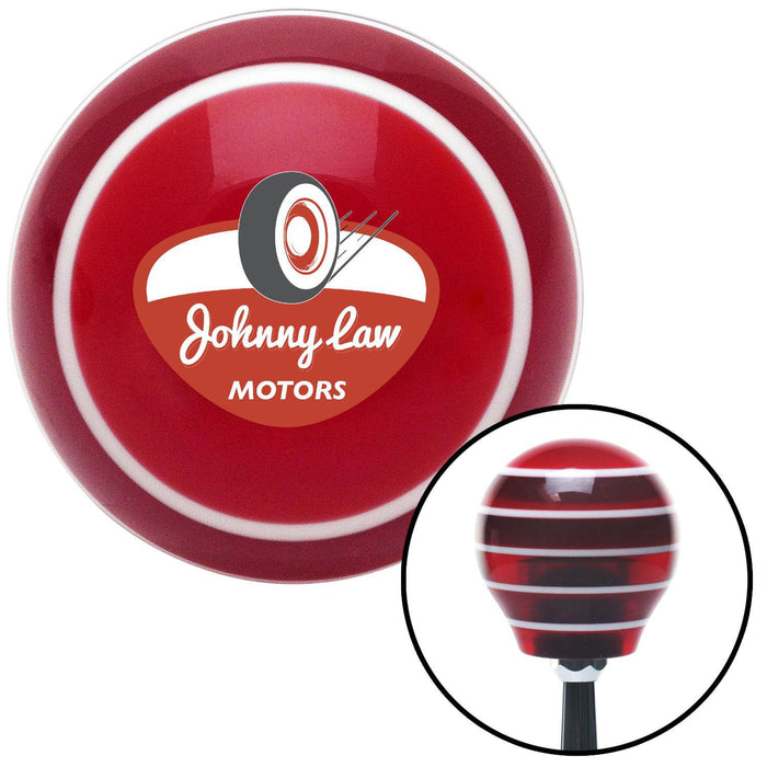 Johnny Law Motors Logo Red Stripe Shift Knob with M16 x 15 Insert