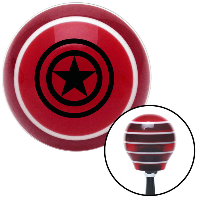 Black Star Inside Circles Red Stripe Shift Knob with M16 x 15 Insert