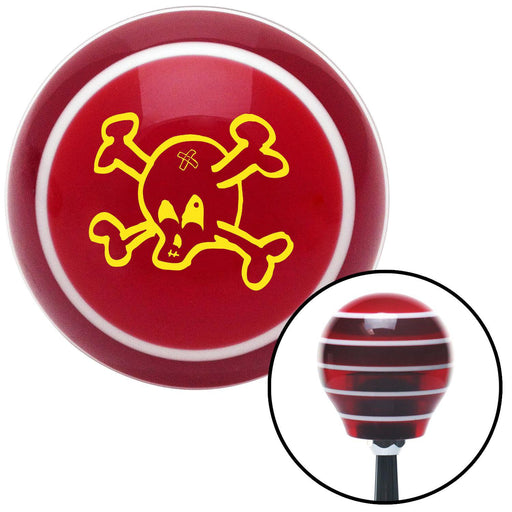 Yellow Cartoon Skull  Bones Red Stripe Shift Knob with M16 x 15 Insert