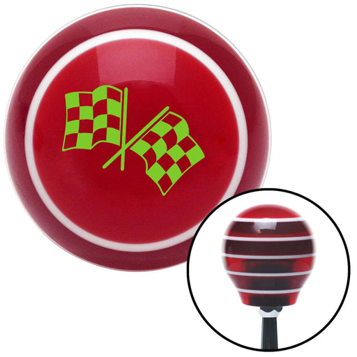 Green Checkered Flags Red Stripe Shift Knob with M16 x 15 Insert