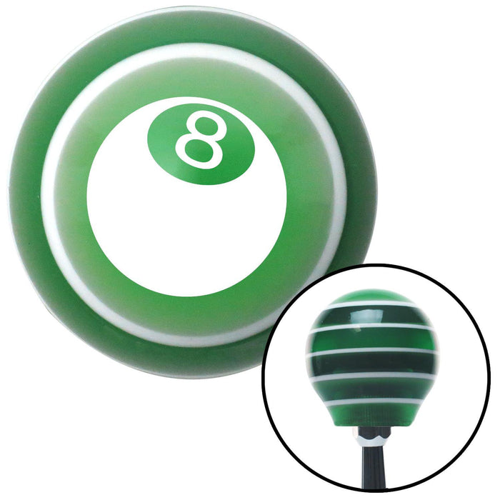 White 3D 8 Ball  Green Stripe Shift Knob with M16 x 15 Insert