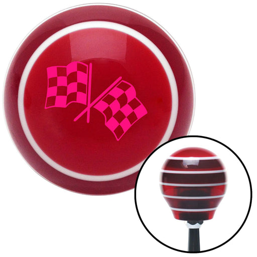 Pink Checkered Flags Red Stripe Shift Knob with M16 x 15 Insert