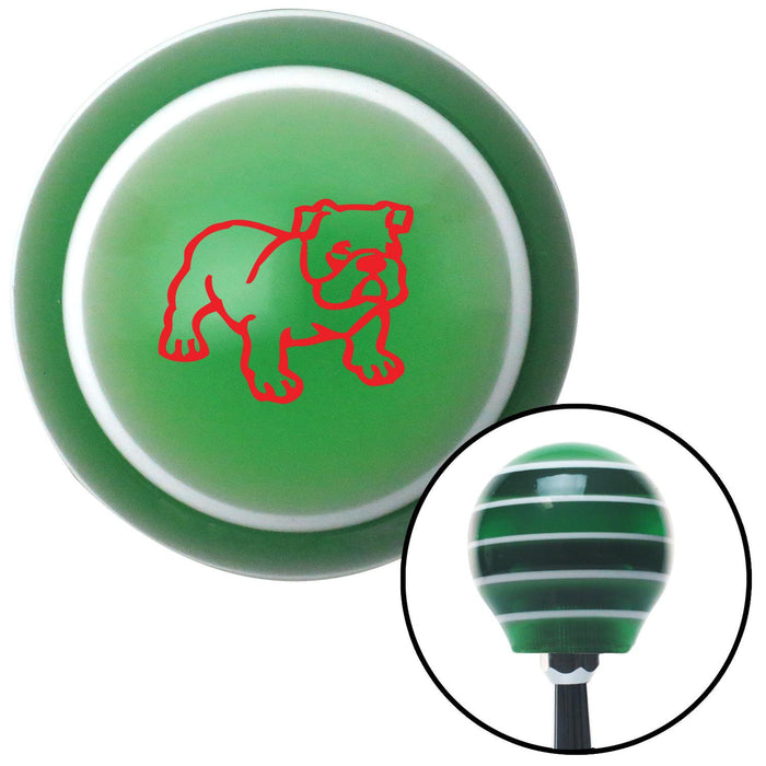 Red English Bulldog Green Stripe Shift Knob with M16 x 15 Insert