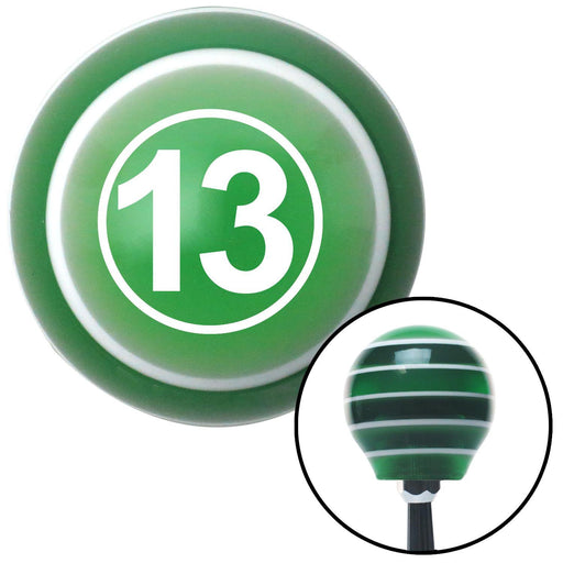 White Ball 13 Green Stripe Shift Knob with M16 x 15 Insert