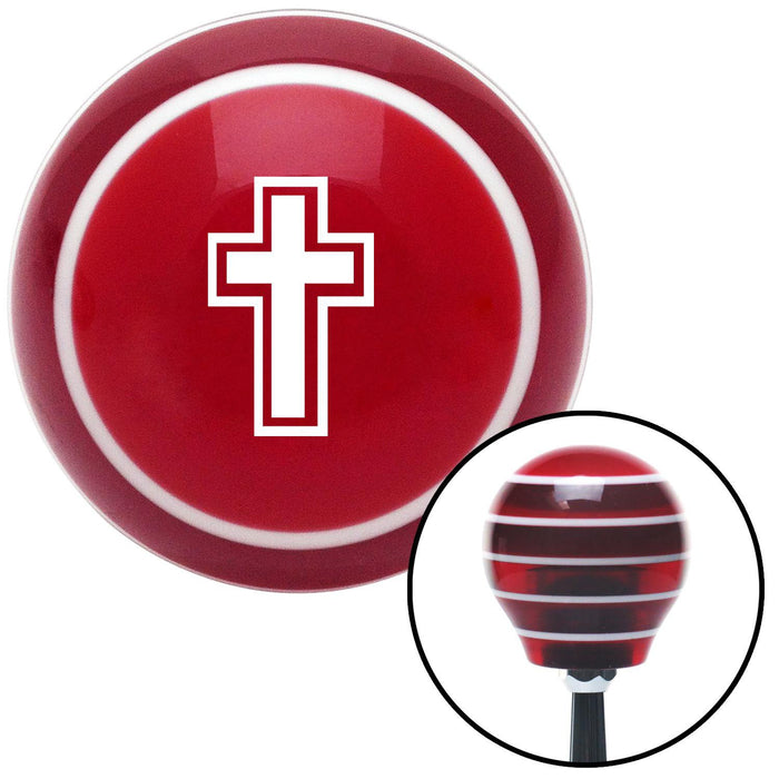 White Christian Cross Red Stripe Shift Knob with M16 x 15 Insert