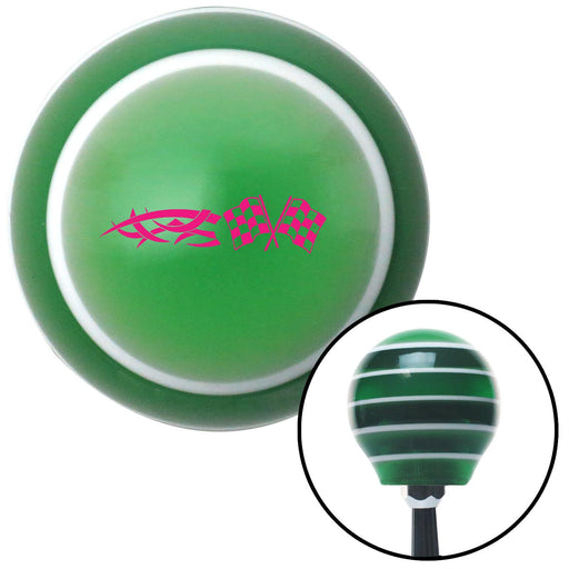 Pink Tribal Sign  Racing Flags Green Stripe Shift Knob with M16 x 15 Insert