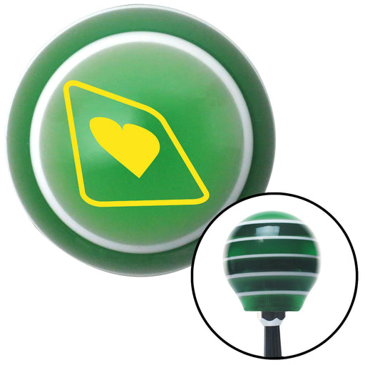 Yellow Heart on a Card Green Stripe Shift Knob with M16 x 15 Insert