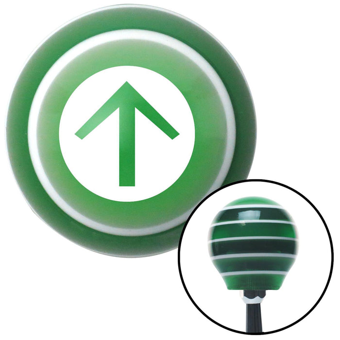 White Circle Directional Arrow Up Green Stripe Shift Knob with M16 x 15 Insert