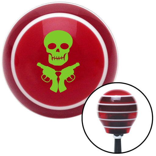 Green Skull  Guns Red Stripe Shift Knob with M16 x 15 Insert