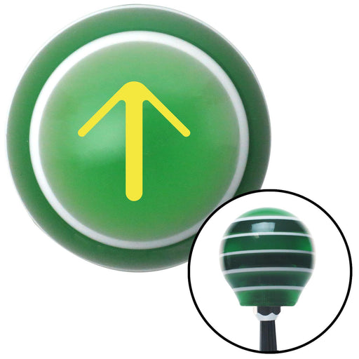 Yellow Solid Pointing Arrow Up Green Stripe Shift Knob with M16 x 15 Insert