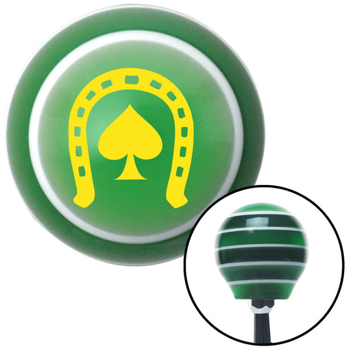 Yellow Horseshoe Over Spade Green Stripe Shift Knob with M16 x 15 Insert