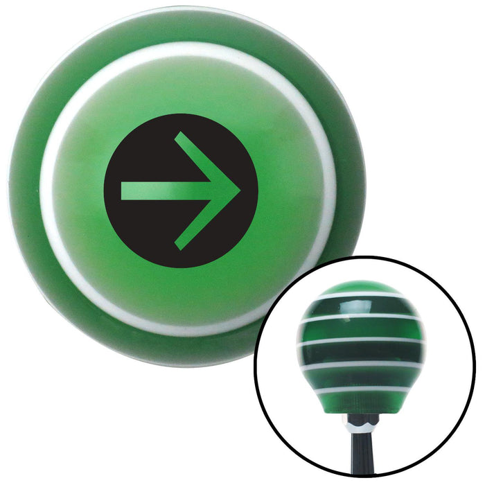 Black Circle Directional Arrow Right Green Stripe Shift Knob with M16 x 15 Insert