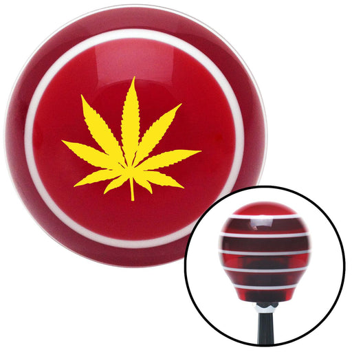 Yellow Marijuana Leaf Red Stripe Shift Knob with M16 x 15 Insert