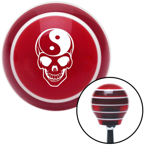 White Yin  Yang Skull Red Stripe Shift Knob with M16 x 15 Insert