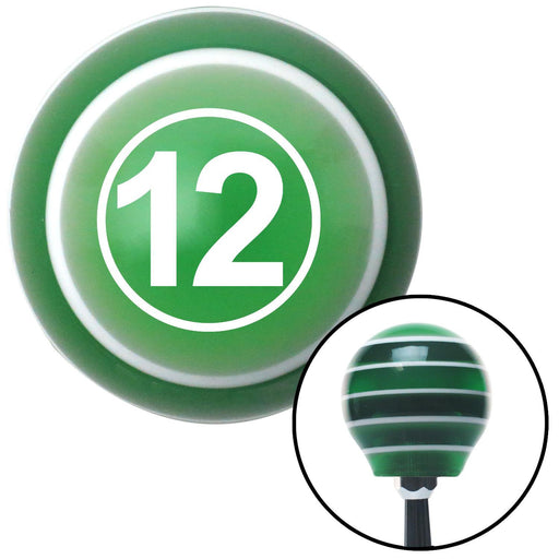 White Ball 12 Green Stripe Shift Knob with M16 x 15 Insert