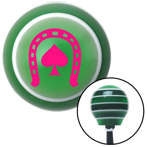 Pink Horseshoe Over Spade Green Stripe Shift Knob with M16 x 15 Insert