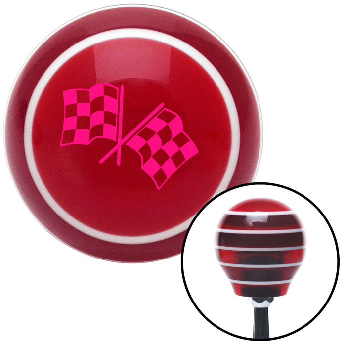 Pink 2 Checkered Race Flags Red Stripe Shift Knob with M16 x 15 Insert