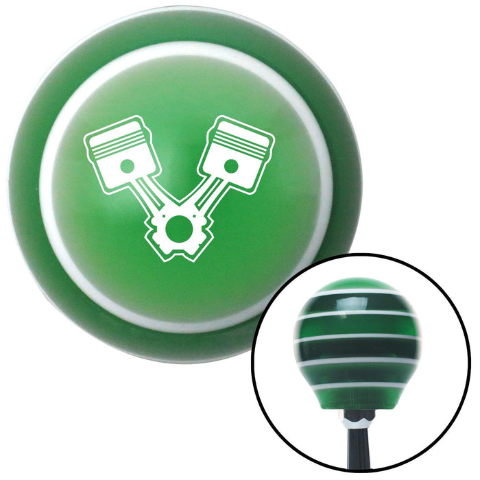 White 2 Pistons Green Stripe Shift Knob with M16 x 15 Insert