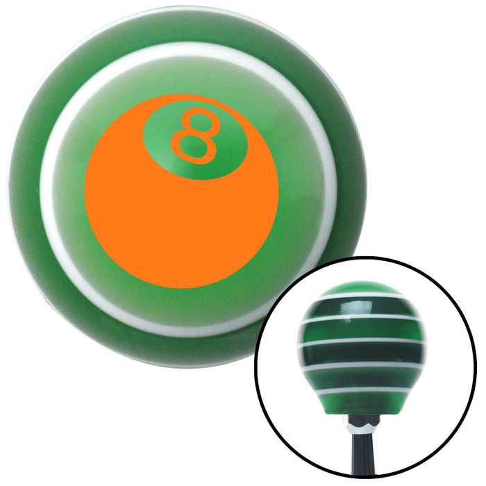 Orange 3D 8 Ball  Green Stripe Shift Knob with M16 x 15 Insert