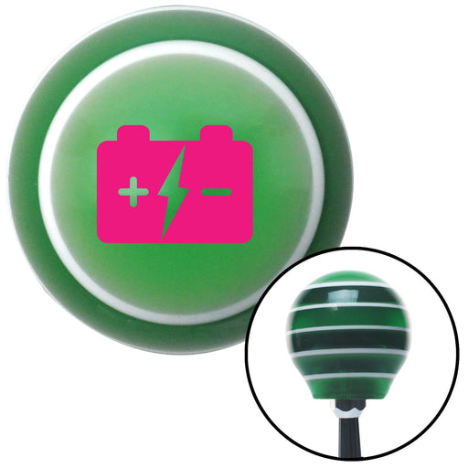 Pink Battery Charge Symbol Green Stripe Shift Knob with M16 x 15 Insert