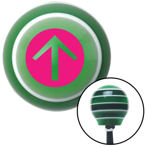 Pink Circle Directional Arrow Up Green Stripe Shift Knob with M16 x 15 Insert