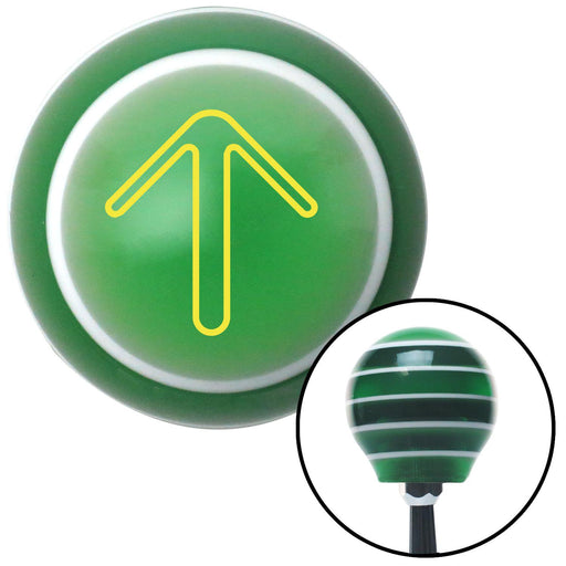 Yellow Pointing Arrow Up Green Stripe Shift Knob with M16 x 15 Insert