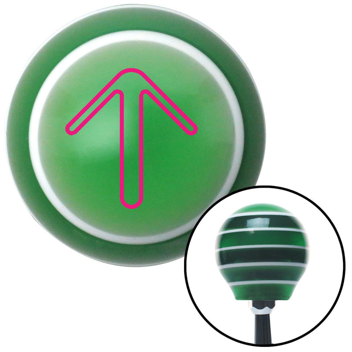 Pink Pointing Arrow Up Green Stripe Shift Knob with M16 x 15 Insert